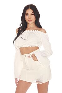 LA Sisters Mini Denim Skirt White Back