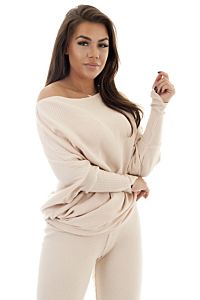 Jacky Luxury Mila Rib Off-Shoulder Pullover Nude Close Up Front