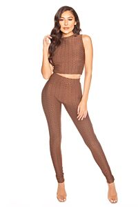 LA Sisters Honeycomb High Waisted Legging Brown Front