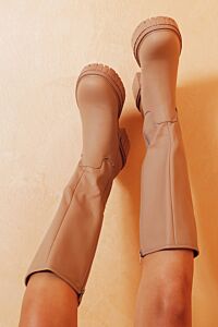 Eve Get It On Faux Leather Boots Nude Close 1
