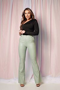 Eve Nala Leather Flare Pants Mint Front
