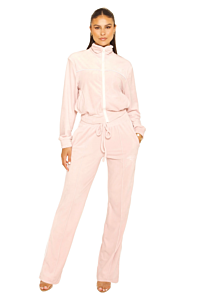 La Sisters Velour Los Angeles Tracksuit Baby Pink Front
