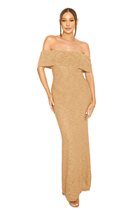 LA Sisters Knitted Off-Shoulder Maxi Dress Beige