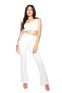 LA Sisters Knitted Off-Shoulder Two Piece White