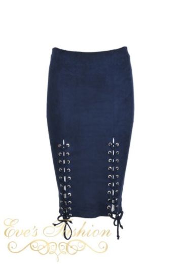 Suede Lace Skirt Navy Blue