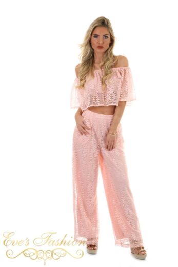 Crochet Flare Pants Pink Front