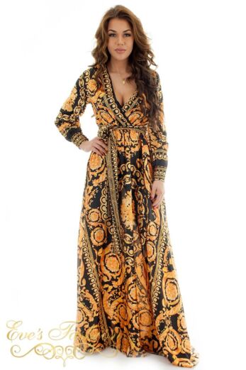 Eve Exclusive Marrakech Satin Dress Gold Long Front