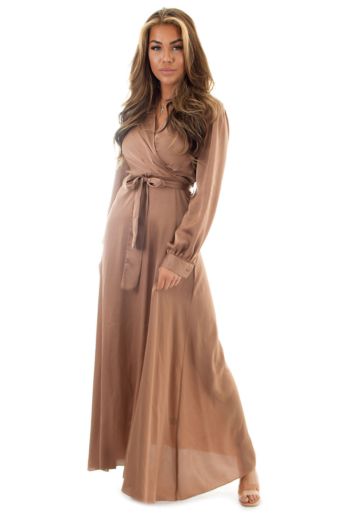 Eve Exclusive Venice Satin Dress Bronze Front Pose