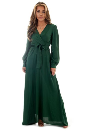 Eve Exclusive Venice Satin Dress Royal Green Front Pose