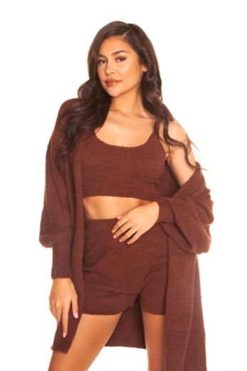 LA Sisters Fluffy Laid Back Three Piece Brown Front