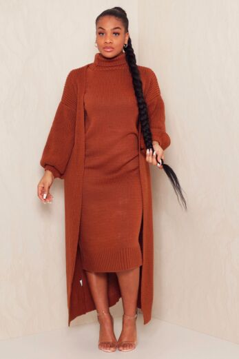 Satisfied Knitted Turtle Neck Set Rust