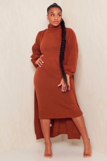 Eve Satisfied Knitted Turtle Neck Set Rust Front