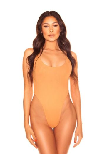 LA Sisters Low Cut Basic Swimsuit Caramel Front