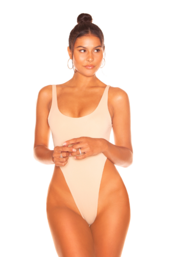 Low Cut Basic Swimsuit Cream