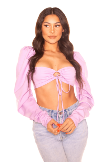  LA Sisters Puffy Shoulder Crop Top Lilac Front