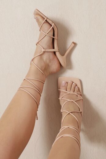 Eve Right On Line Lace Up Heels Nude