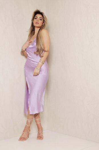 Eve Sweet Love Satin Button Dress Lilac Front