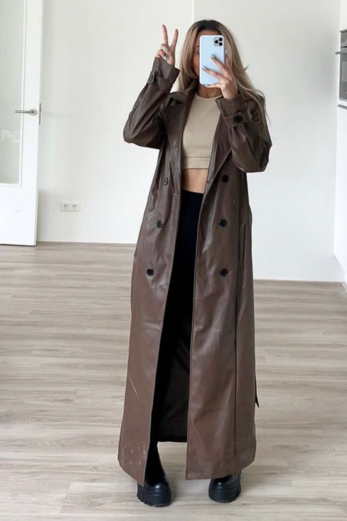 Empower Faux Leather Coat Chocolate
