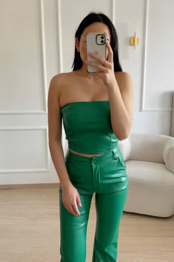 Eve Ruby Rose Leather Top Green front