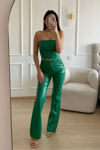Eve Ruby Rose Leather Pants Green front