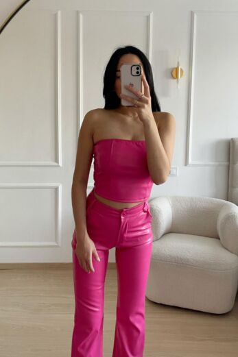 Eve Ruby Rose Leather Top Fuchsia front
