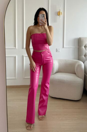 Eve Ruby Rose Leather Pants Fuchsia front