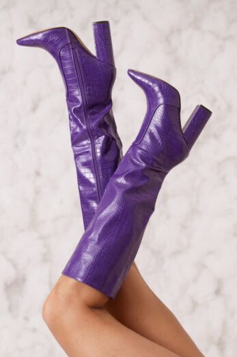 Walk Off Faux Leather Snake Boots Purple Side