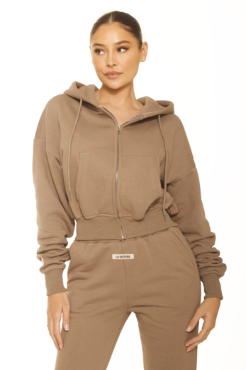 Essential Cropped Hoodie Taupe