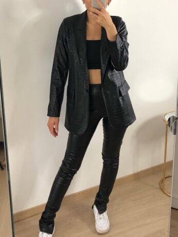 Milana Croco Leather Split Pants Black