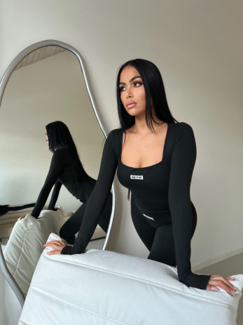 Nayla Square Neck Bodysuit Black