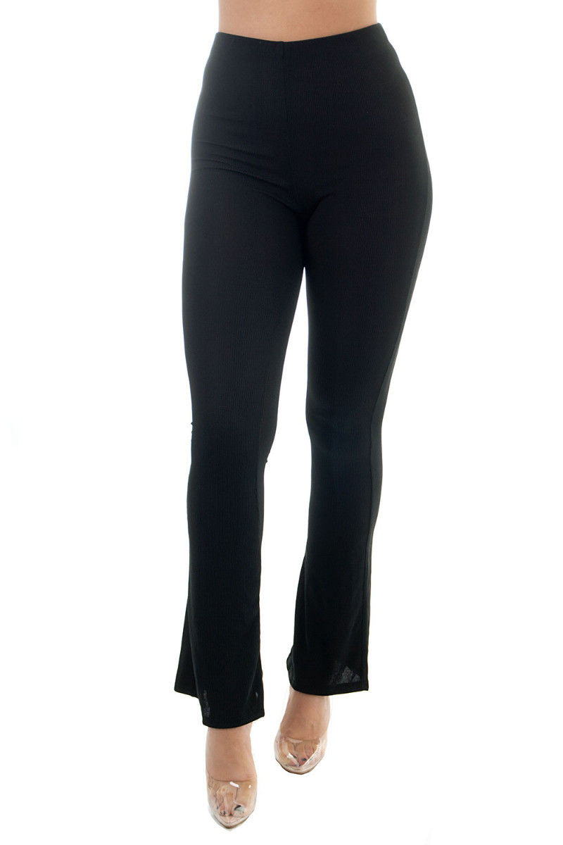 Eve Ribbed Flare Pants Black Front